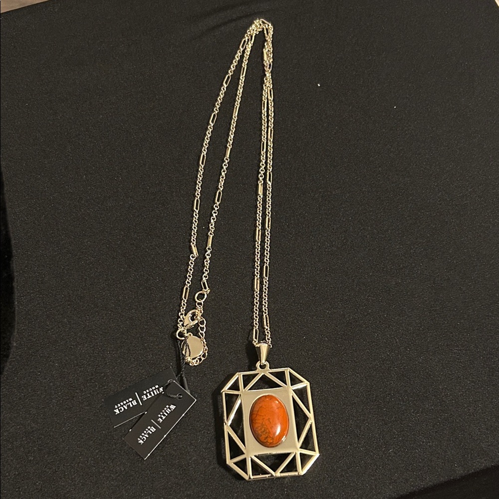 White House Black Market Gold Necklace with Orange Stone